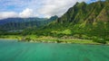 Aerial Shoot, Hawaii, Island Oahu, Kualoa Ranch, Kualoa Regional Park, Pacific Ocean, Kualoa Point Royalty Free Stock Photo