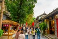 Kuan Zhai Alley or Wide and Narrow Alley ancient street in Chengdu during afternoon at Chengdu Sichuan , China : 13 October 2023