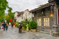 Kuan Zhai Alley or Wide and Narrow Alley ancient street in Chengdu during afternoon at Chengdu Sichuan , China : 13 October 2023