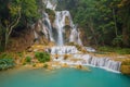 Kuang Si waterfall with blue minerals water in Luang Prabang