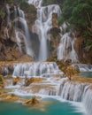 Kuang Si waterfall ith blue minerals water in Luang Prabang prov