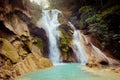 Kuangsi waterfall in deep forest in Laos Royalty Free Stock Photo