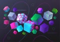 Background with multicolored decorative 3D cube.