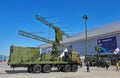 KUBINKA, RUSSIA, AUG.24, 2018: Russian military position-radar station on KAMAZ truck chassis. Radiodetector systems on vehicles a