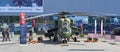 KUBINKA, RUSSIA, AUG.24, 2018: View on armed combat russian helicopter Mi-24. Russian military helicopters on ARMY-2018 exhibition