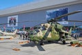 KUBINKA, RUSSIA, AUG.24, 2018: View on armed combat russian helicopter Mi-24. Russian military helicopters on ARMY-2018 exhibition