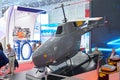 KUBINKA, RUSSIA, AUG.24, 2018: View on grey reconnaissance pilotless helicopter. Russian military helicopters on ARMY 2018 exhibit