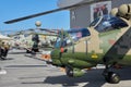 KUBINKA, RUSSIA, AUG.24, 2018: View on pilot cabin of armed combat russian helicopter Mi-24. Russian helicopters on ARMY-2018 exhi Royalty Free Stock Photo