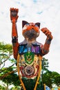 Cat statue with Kuching city coat of arms
