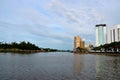 North and south banks of Sarawak River with hotel buildings on right Kuching Malaysia Royalty Free Stock Photo