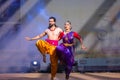 Indian male and female artist performing Kuchipudi classical dance Royalty Free Stock Photo