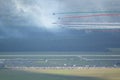 Flight of Italian aerobatic team Frecce Tricolori in close formation on SIAF 2021 airshow Royalty Free Stock Photo