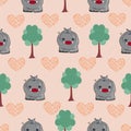 Animal Jungle Seamless Pattern, Hippo Seamles Pattern, Animal Background