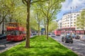 Kudamm shopping street in West Berlin - Charlottenburg - Tourist Bus - Sightseeing Royalty Free Stock Photo