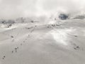 Kudebi, Bidara, Sadzele, Kobi aerial panorama in caucasus winter mountains. Aerial drone view of Gudauri ski resort in winter. Royalty Free Stock Photo