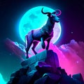 Kudu standing on top of a mountain in front of a full moon Generative AI