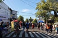 Kudus, December 2022. Photo of food and beverage vendors on the side of the road selling to a crowd of visitors and buyers in the