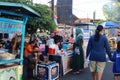 Kudus, December 2022. Photo of food and beverage vendors on the side of the road selling to a crowd of visitors and buyers in the