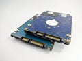 Kudus, Indonesia - February 13 2022: A stacked of green and blue HDD or Hard Disk Drive 2,5 inch for laptop notebook in a white ba Royalty Free Stock Photo