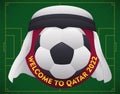 Kufiya Covering a Button and Soccer Ball for Qatar 2022, Vector Illustration