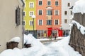 Kufstein, Austria - January 12th, 2019: Spar supermarket grocery express store on snow covered street of small