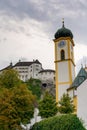 Historic church and Kufstein fortress in the old city center