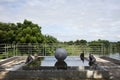 Kugel fountain or stone sphere fountains spinning water decor of garden in outdoor at Singburi city in Sing Buri provinces of