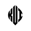 KUI circle letter logo design with circle and ellipse shape. KUI ellipse letters with typographic style. The three initials form a