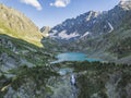 Kuiguk valley. Lake and waterfall. Altai mountains landscape