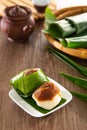 Kuih Pulut inti, traditional Malaysian Nyonya sweet dessert. It is made of steamed glutinous rice with coconut milk and eaten with Royalty Free Stock Photo