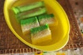 Kuih Talam Pandan coconut layered cake, traditional Malaysia Sweet Cake.