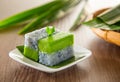 Kuih talam or Kuih Seri Muka, traditional Malaysian Nyonya sweet cake. Also know as Pandan coconut layered cake Royalty Free Stock Photo