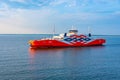 Kuivatsu, Estonia, July 1, 2022: Cars on a ferry to saaremaa in