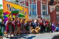 Picturesque kukeri costumes at Varna city Carnival Bulgaria