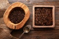 Kukicha and Bancha tea on wood table Royalty Free Stock Photo