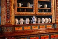 Kuks, East Bohemia, Czech Republic, 10 July 2021: Baroque hospital Kuks, interior of historic pharmacy, Vintage glass bottles on