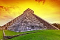 Kukulkan pyramid in Chichen Itza at sunset