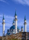 Kul Sharif Mosque from behind an old brick wall in the Kazan Kremlin, Russia Royalty Free Stock Photo