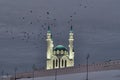 Kul-Sharif Mosque with flock of birds flying over it Royalty Free Stock Photo