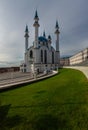 Kul Sharif Mosque in the Kazan Kremlin at sunset. Vertical frame for social networks Royalty Free Stock Photo
