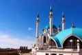 The Kul Sharif mosque in Kazan Kremlin at sunset. View from the Manezh building.The Kul Sharif Mosque is a one of the largest mosq Royalty Free Stock Photo