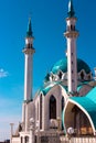 The Kul Sharif mosque in Kazan Kremlin at sunset. View from the Manezh building.The Kul Sharif Mosque is a one of the largest mosq Royalty Free Stock Photo