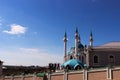 The Kul Sharif mosque in Kazan Kremlin at sunset. View from the Manezh building.The Kul Sharif Mosque is a one of the largest mosq Royalty Free Stock Photo