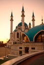 Kul Sharif mosque at sunset, Kazan, Tatarstan, Russia. Vertical view of Kazan Kremlin Royalty Free Stock Photo