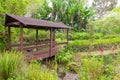 Kula Botanical Garden. Maui. Hawaii. Covered bridge. Tropical landscape.