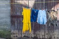 Kuldiga, Latvia - March 11, 2012: Clothes dries in the yard of Kuldiga Old Town, Latvia