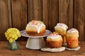 Kulich, Russian easter sweet breads decorated with icing and can