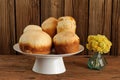 Kulich, Russian easter yeast sweet breads on white pedestal with