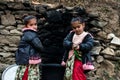 Kullu, Himachal Pradesh, India - December 21, 2018 : Photo of poor indian Twins girl child in mountains