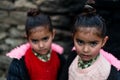 Kullu, Himachal Pradesh, India - December 21, 2018 : Photo of poor indian Twins girl child in mountains